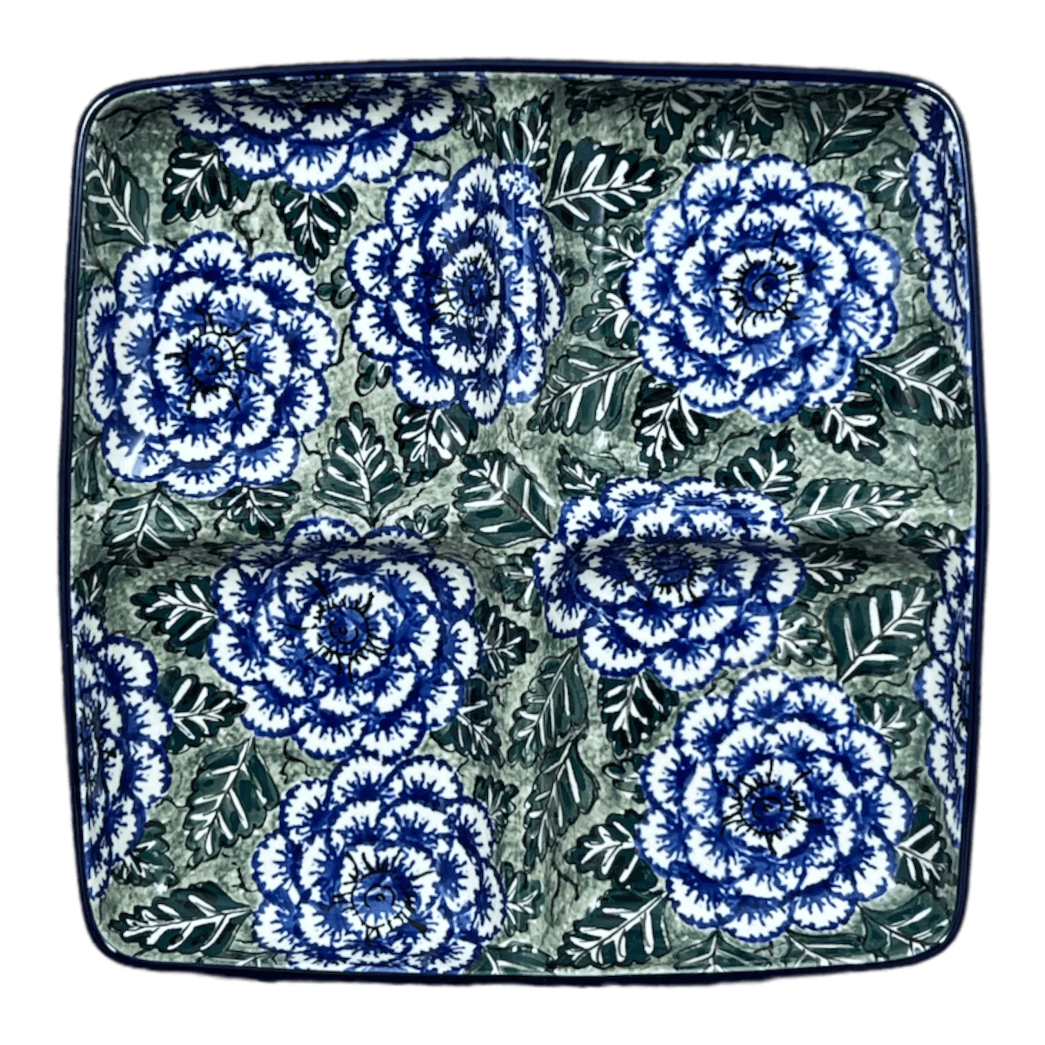 Divided Square Dish, 9.75" in "Blue Dahlia" by Ceramika Artystyczna | AB40-U1473 - Image 3