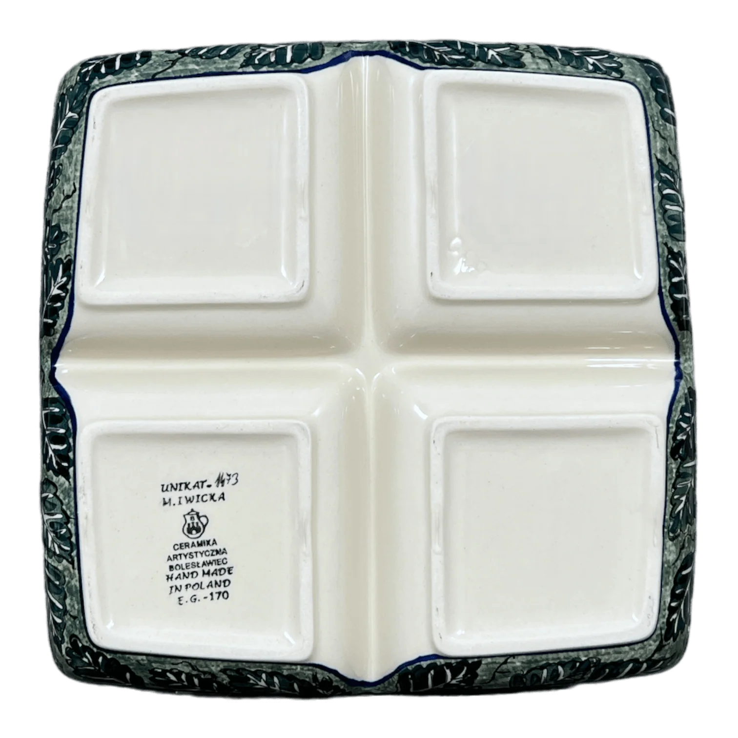 Divided Square Dish, 9.75" in "Blue Dahlia" by Ceramika Artystyczna | AB40-U1473 - Image 4